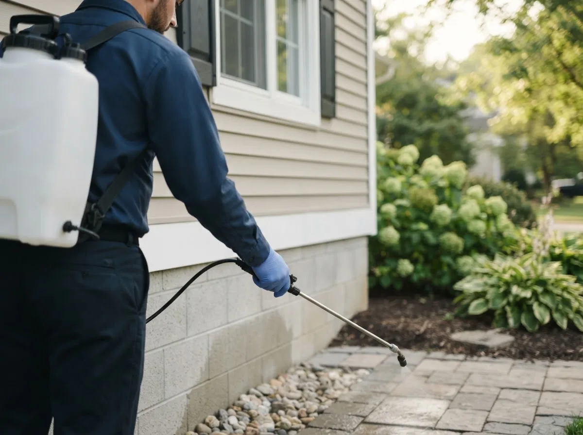 Pest control technician inspecting a home in Plymouth, NC